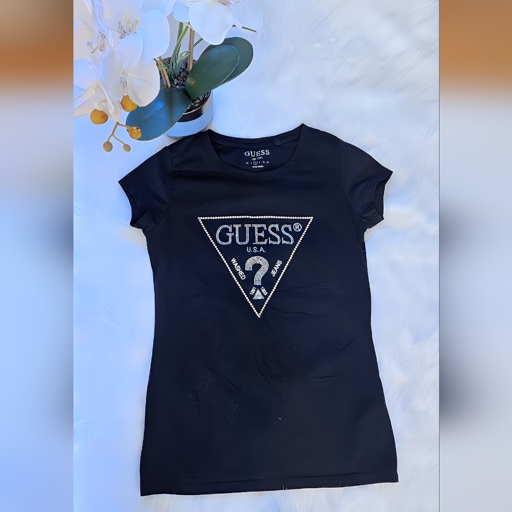 Guess Black Rhinestone Logo Tee